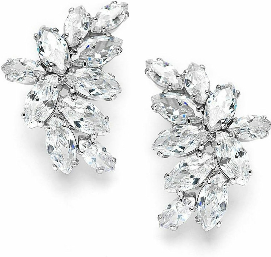 Mariell Mariell Cubic Zirconia Crystal Bridal Earrings, Marquis Shape Cz Curved Clusters, Earrings For Wedding, Bridesmaids, Homecoming, Mother Of The Bride | Earrings