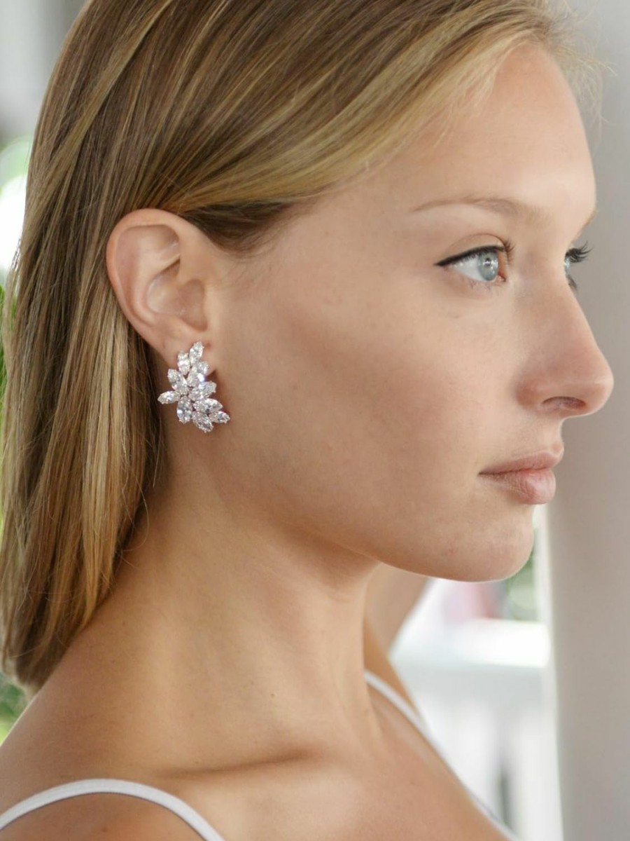 Mariell Mariell Cubic Zirconia Crystal Bridal Earrings, Marquis Shape Cz Curved Clusters, Earrings For Wedding, Bridesmaids, Homecoming, Mother Of The Bride | Earrings