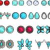 NEWITIN Newitin 14 Pairs Turquoise Stud Earrings For Women Hypoallergenic Earrings Turquoise Jewelry Gemstone Oval Round Flower Shape Square Studs Turquoise Earrings For Women Girls | Earrings