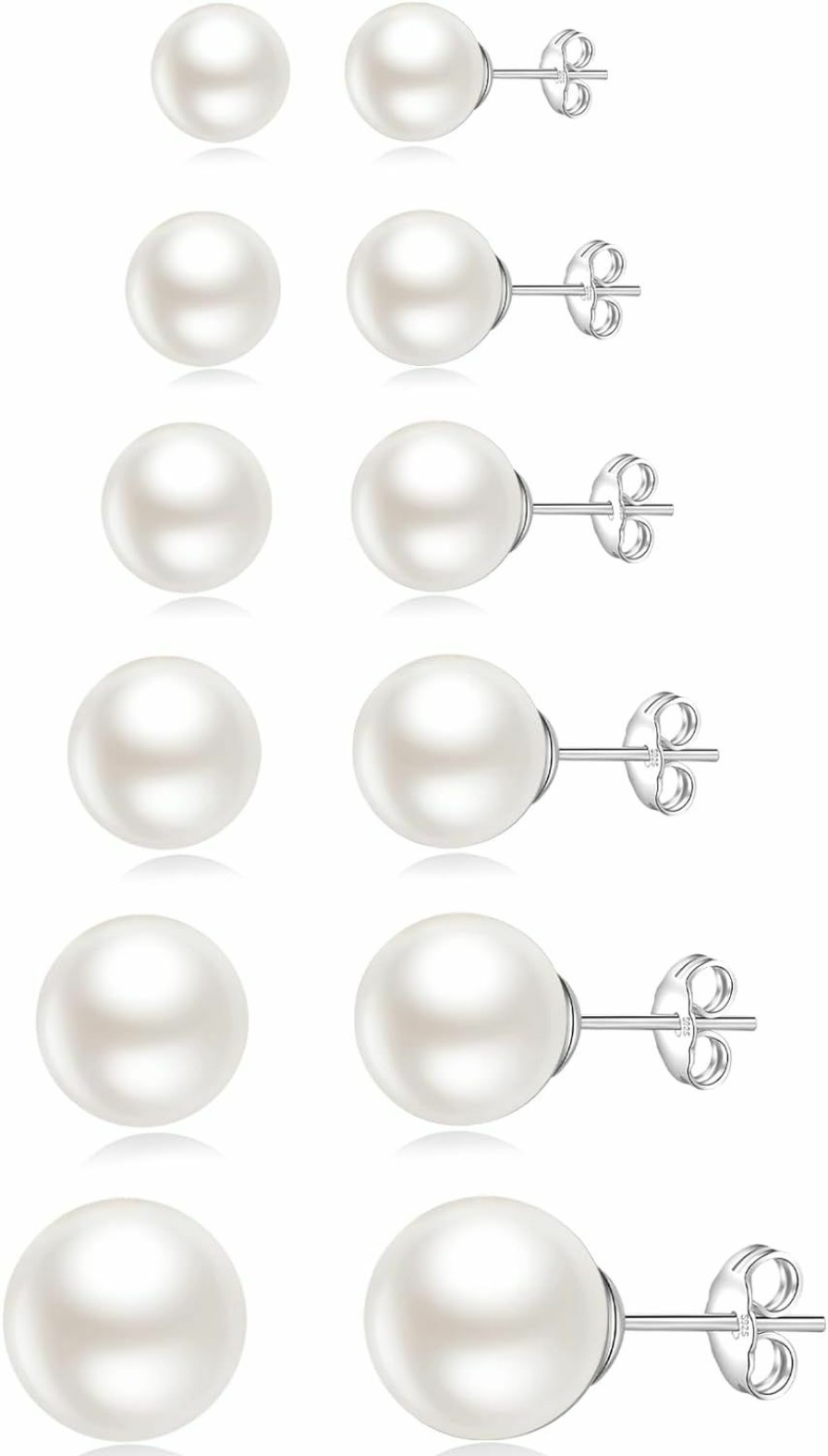 Senteria Senteria 925 Sterling Silver Pearl Earrings Studs Set Hypoallergenic Small Stud Earrings Lightweight Shiny Earrings Studs For Women Girls 6 Pairs 3-10Mm | Earrings