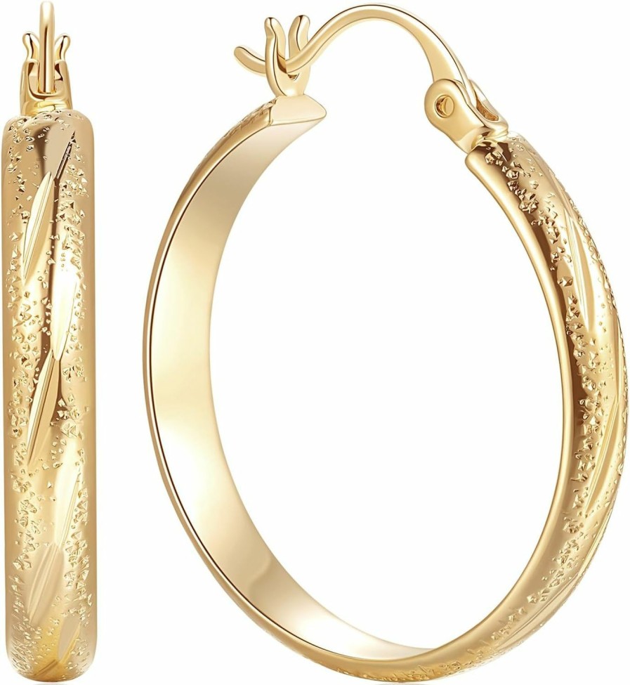 DZCYAN Dzcyan 14K Gold Hoop Earrings For Women, Large Gold Hoop Earrings 14K Gold Earrings For Women Trendy Gold Jewelry For Womens Earrings 14K Karat Gold Hoop Earrings 25Mm | Earrings