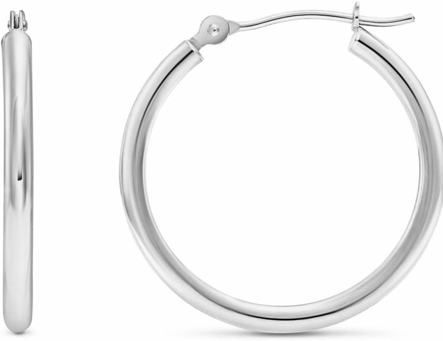 TILO JEWELRY 14K White Gold Classic Round Hoop Earrings | Earrings