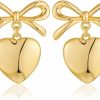 FAUTHENTICUTE Fauthenticute Gold Heart Dangle Earrings For Women Ribbon Bow Dangle Earrings | Earrings