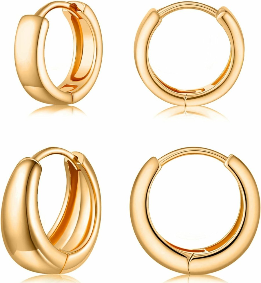 ZEZHOMCHI 14K Gold Filled Huggie Hoop Earrings Set Small Gold Hoop Earrings Hypoallergenic Dainty Tiny Cartilage Earrings Minimal Chunky Cuff Earrings For Women | Earrings