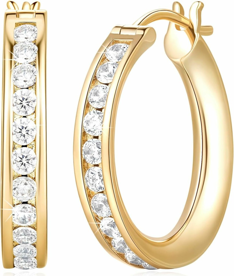 AIGAMIT Aigamit 14K Gold Hoop Earrings Gold Diamond Hoop Earrings For Women 14K Gold Earrings For Women Radiant Gold Hoop Earrings 20Mm | Earrings