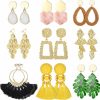 JeryWe Jerywe 9 Pairs Clip On Earrings For Women Fashion Rattan Acrylic Tassel Drop Dangle Earrings Set Lightweight Geometric Statement Bohemian Clip Earrings For Non Piercied | Earrings