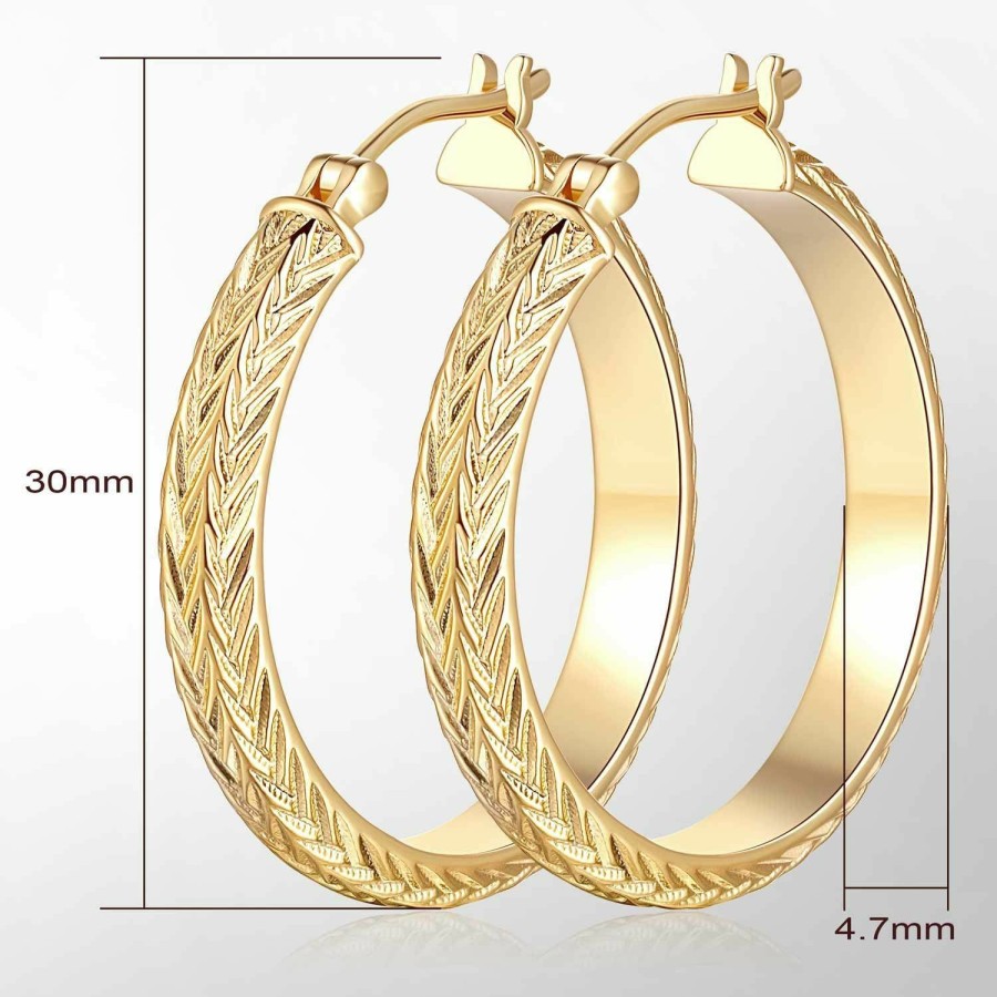 Aidomiya Aidomiya Gold Earrings 14K Gold Hoop Earrings For Women 14K Gold Earrings Large Chunky Gold Hoop Earrings With A V-Shaped Engraved Design Gold Earrings For Women'S Hoop Earrings 30Mm | Earrings