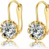 Diuruem Diuruem Round Crystal Flower Leverback Drop Earrings For Women 14K Gold Plated Sparkling Cubic Zirconia Elegant Diamond Dangle Earrings | Earrings