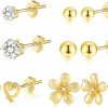 ALEXCRAFT Earring Sets For Multiple Piercing | 14K Gold Plated Studs Earrings And Hoops Set Hypoallergenic Small Hoop Cz Ball Studs Earrings For Women Girls(6 Pairs) | Earrings