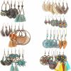 SIANCUN 21 Pairs Fashion Boho Drop Dangle Earrings For Women Girls Colorful Tassel Vintage Statement Lightweight Bohemian National Style Teardrop Hollow Leaf Wooden Beaded Hoop Hippie Jewelry Earrings Set | Earrings