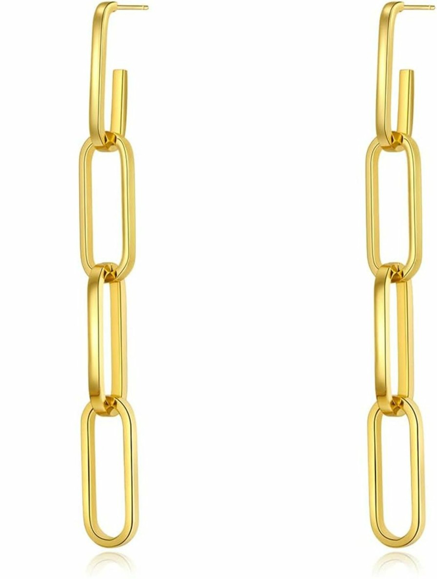 LILIE&WHITE Lilie&White Pave Cubic Zircon Convertible Link Earrings For Women 14K Gold Hoop Earrings For Women Paperclip Link Chain Jewelry Drop Dangle Earrings Set For Women Rectangle Earrings | Earrings