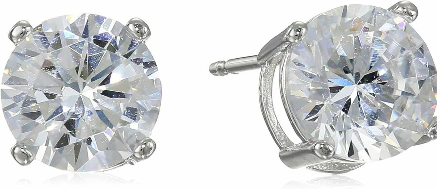 Amazon Essentials Amazon Essentials Plated Sterling Silver Cubic Zirconia Stud Earrings (Round & Princess) | Earrings