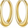 BANGALO Hoop Earrings 14K Gold Earrings Large Gold Hoop Earrings Polished Gold Huggie Earrings Gold Hoop Earrings For Women Allergy-Safe Chunky Hoop Earrings 30Mm*5.5Mm | Earrings