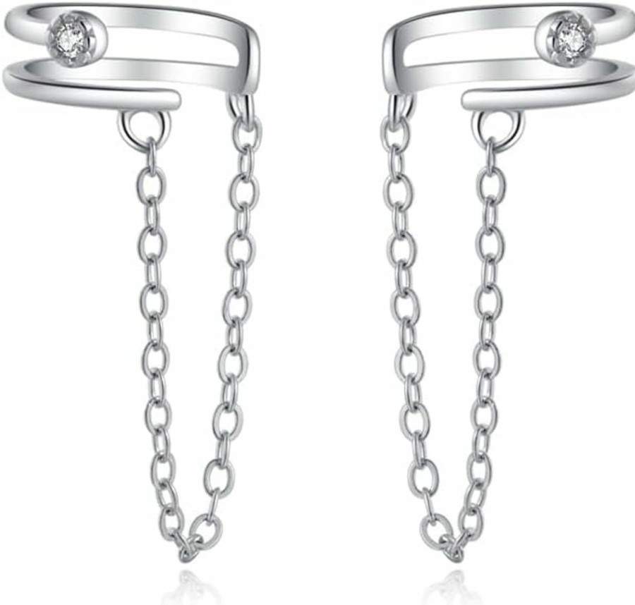 Reffeer Reffeer Solid 925 Sterling Silver Cuff Earrings Chain For Women Girls Cartilage Wrap Earrings Helix Cuffs | Earrings