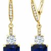 Gem Stone King Gem Stone King 18K Yellow Gold Plated Silver Blue Created Sapphire Dangle Earrings For Women (5.40 Cttw, Gemstone September Birthstone, Octagon 9X7Mm) | Earrings