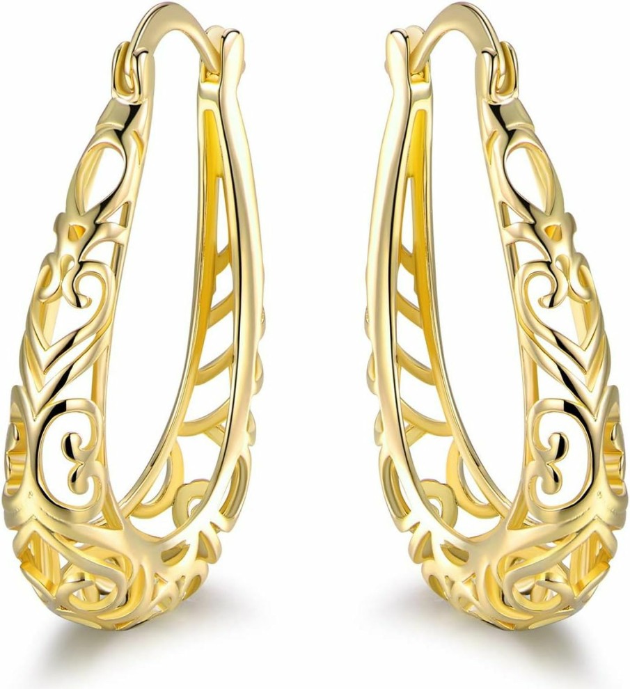 Barzel Barzel 18K Gold Plated Filigree Hoop Earrings | Earrings