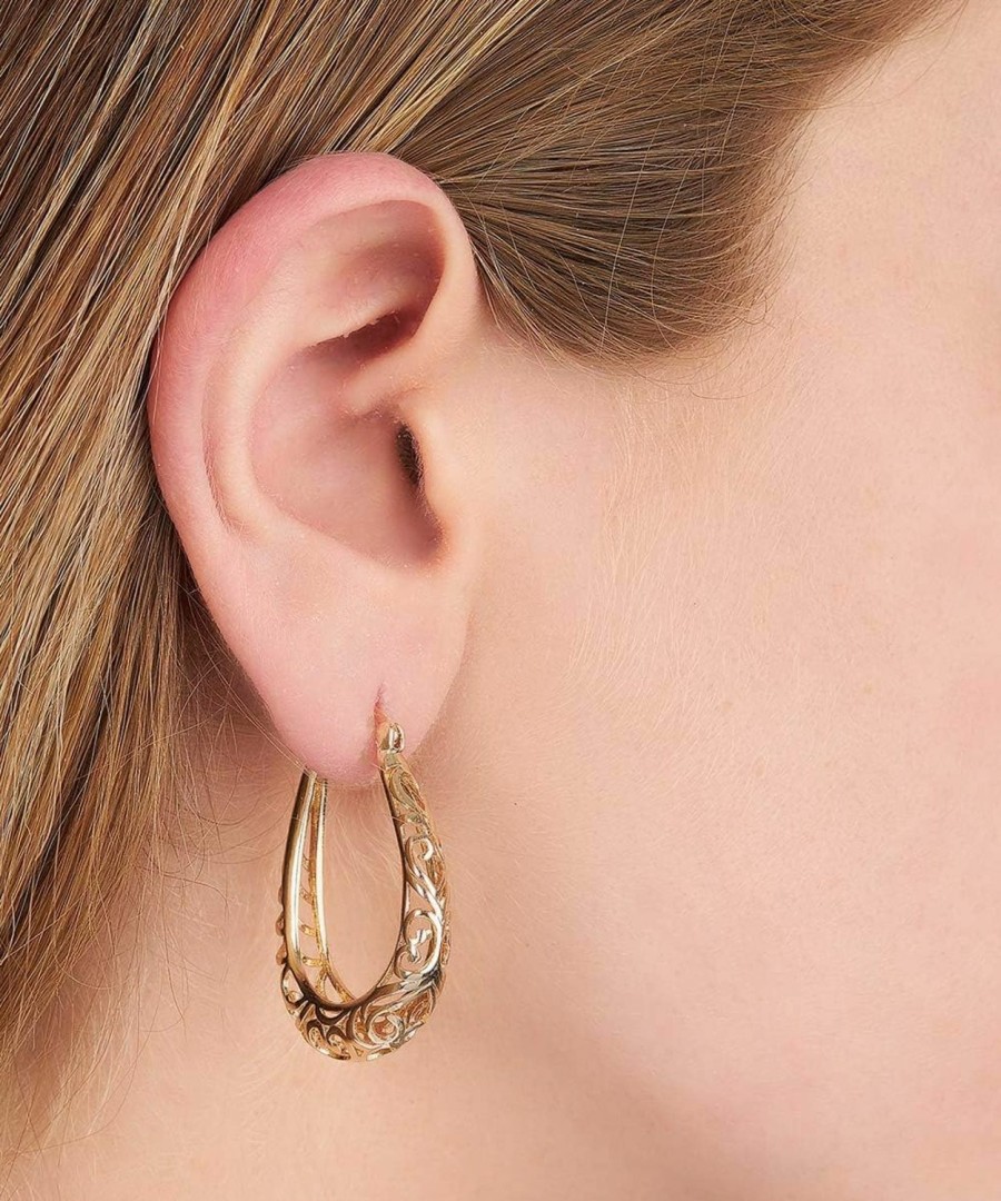 Barzel Barzel 18K Gold Plated Filigree Hoop Earrings | Earrings