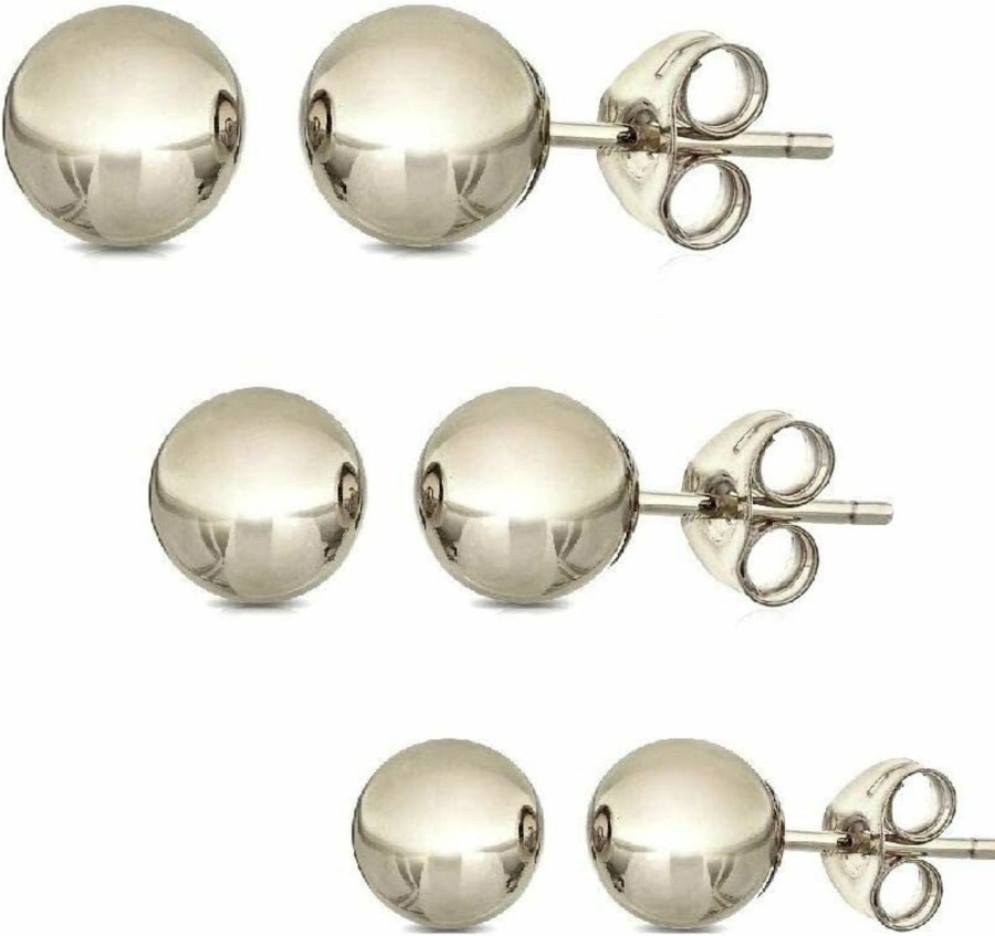 PORI JEWELERS 14K Solid Gold Ball Stud Earrings (3-Pair-Pack) 3Mm 4Mm And 5Mm - Choose A Color | Earrings