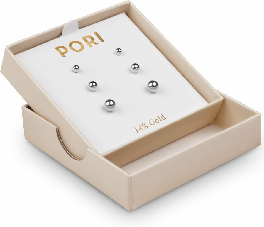 PORI JEWELERS 14K Solid Gold Ball Stud Earrings (3-Pair-Pack) 3Mm 4Mm And 5Mm - Choose A Color | Earrings