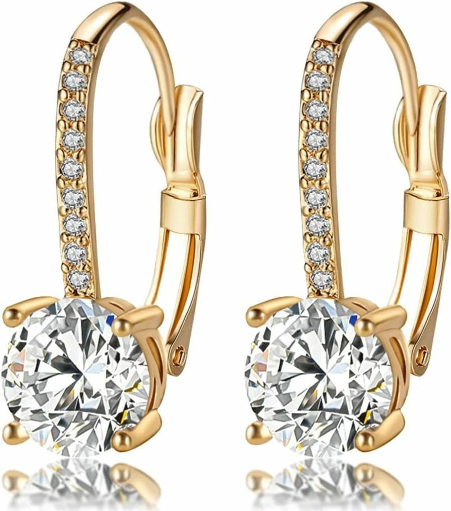 YUPHUNY Ladies 1 Carat Diamond Pendant Earrings 18K Gold Plated Cubic Zirconia Hanging Lever Bridal Earrings Girls And Women'S Fashion Jewelry | Earrings