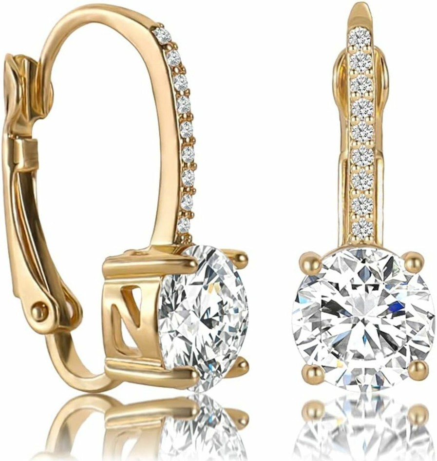 YUPHUNY Ladies 1 Carat Diamond Pendant Earrings 18K Gold Plated Cubic Zirconia Hanging Lever Bridal Earrings Girls And Women'S Fashion Jewelry | Earrings