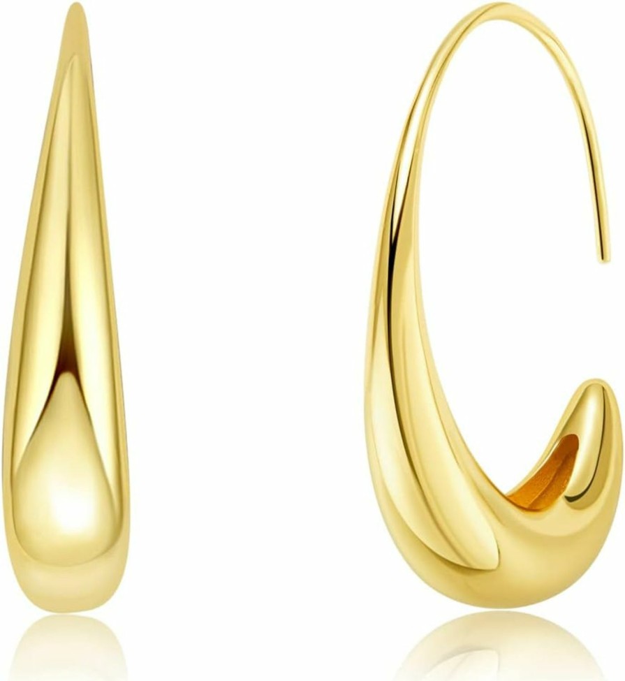 WSKFLY Wskfly Lightweight Teardrop Hoop Earrings For Women 18K White Gold/Gold Plated Large Oval Hoop Earrings High Polished Statement Hoop Earrings Jewelry Gifts | Earrings