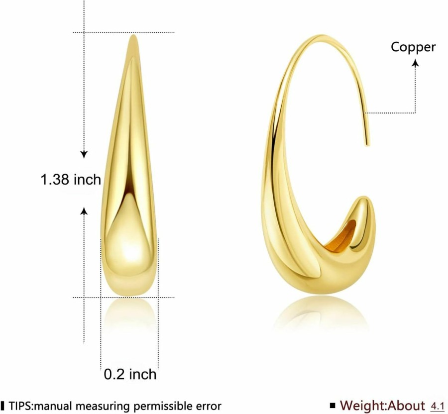 WSKFLY Wskfly Lightweight Teardrop Hoop Earrings For Women 18K White Gold/Gold Plated Large Oval Hoop Earrings High Polished Statement Hoop Earrings Jewelry Gifts | Earrings