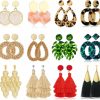 Honsny Honsny 12 Pairs Clip On Earrings For Women Fashion Rattan Tassel Earrings Set Bohemian Acrylic Gold Statement Non Piercing Drop Dangle Exaggerated Earrings For Women Girls | Earrings