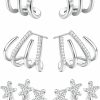 Fansilver Fansilver 925 Sterling Silver Cubic Zirconia Cuff Earrings Triple Huggie Illusion Stud Earrings Hypoallergenic Wrap Ear Cuffs Earrings For Women Trendy | Earrings