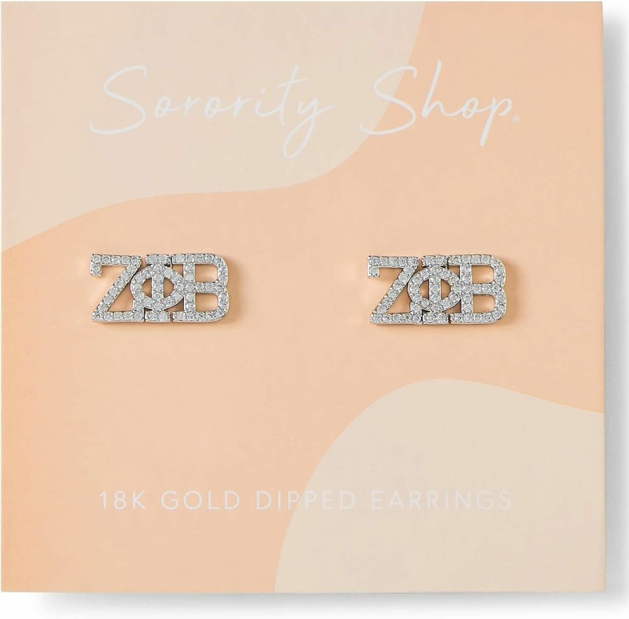 Sorority Shop Sorority Shop Zeta Phi Beta Earrings — Zpb White Gold Plated Sorority Gifts Earrings, Long-Lasting Zeta Phi Beta Gifts For Women | Earrings