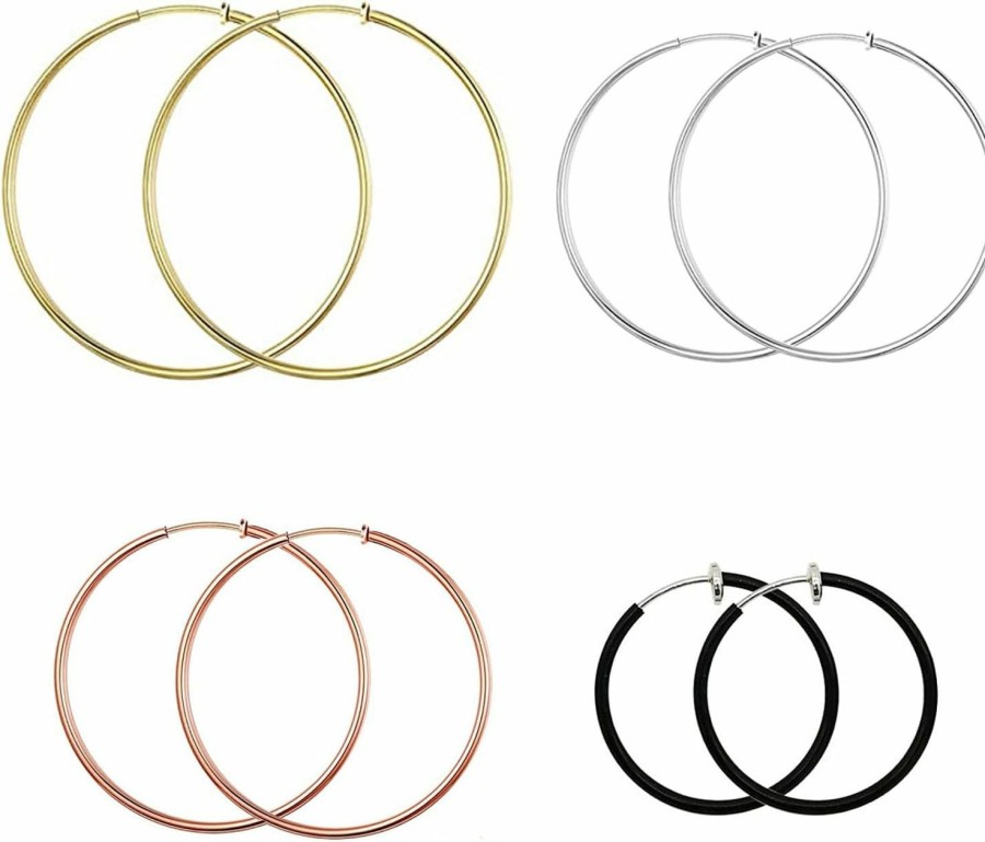 Aganippe Aganippe Gold/Silver Clip On Hoop Earrings For Women Non Piercing Earrings Jewelry Set Large Hoop Earrings For Women Teens Retractable Clip On Hoop Earrings | Earrings