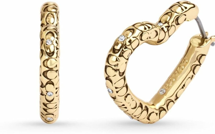 Amazon Coach Womens Signature Quilted Heart Hoop Earrings | Earrings