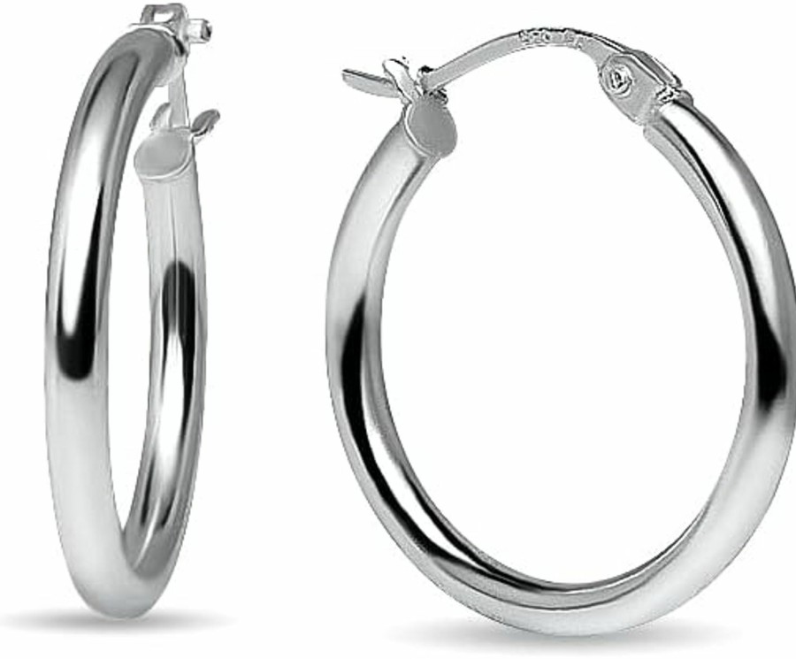 Lovve 925 Sterling Silver Hoop Earrings For Women Girls, Round-Tube Design, Shiny Polish Finish With Click-Top Closure, Tarnish And Nickel Free, Various Sizes | Earrings