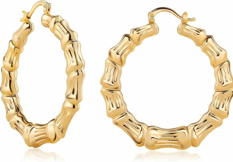 Barzel Barzel 18K Gold Plated Bamboo Hoop Earrings For Women - Made In Brazil | Earrings