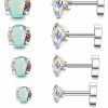 Fansilver Fansilver 20G Hypoallergenic Flat Back Earrings For Women Men Silver 14K Gold Stainless Steel Stud Earrings Brithstone Cubic Zirconia Studs Surgical Steel Cartilage Earrings For Sensitive Ears | Earrings