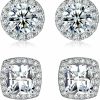 OPOMOMO 18K White Gold Plated Round Square Cubic Zirconia Simulated Diamond Halo Stud Earrings | Earrings