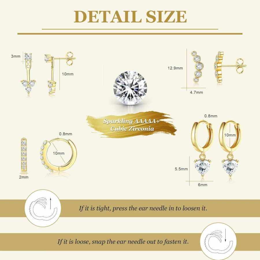 FIBO STEEL Fibo Steel 14K Gold Plated Earring Sets For Women Dainty Stud Huggie Hoop Earrings For Multiple Piercing Hypoallergenic Small Hoop Dangle Earrings Cartilage Earring Set | Earrings