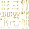 Besteel Besteel 27Pcs 14K Gold Plated Huggie Hoop Stud Earrings Set For Women | Fashion Hypoallergenic Small Dainty Dangle Chain Earrings For Multiple Piercing, Minimalist Cz Ball Mini Cartilage Stud Earrings | Earrings