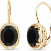 Gem Stone King Gem Stone King Black Onyx 18K Yellow Gold Plated Silver Dangle Earrings, 4.00 Ct Oval 9X7Mm | Earrings