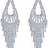 CHRAN Chran Silver Teardrop Crystal Long Tassels Dangle Earrings Sparkling Rhinestone Ladies Gifts | Earrings