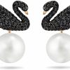 SWAROVSKI Swarovski Iconic Swan Necklace And Earrings Collection, Rose Gold Tone Finish, Black Crystals | Earrings