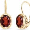 Gem Stone King Gem Stone King Red Garnet 18K Yellow Gold Plated Silver Dangle Earrings For Women (3.60 Cttw, Gemstone Birthstone, Oval 9X7Mm) | Earrings