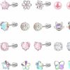 DAILI 12 Pairs Toddler Earrings Hypoallergenic Screw Back Earrings For Girls Women Surgical Stainless Steel Stud Earrings Cute Flower Pearl Star 20G Cubic Zirconia Flat Back Stud Earrings Set | Earrings