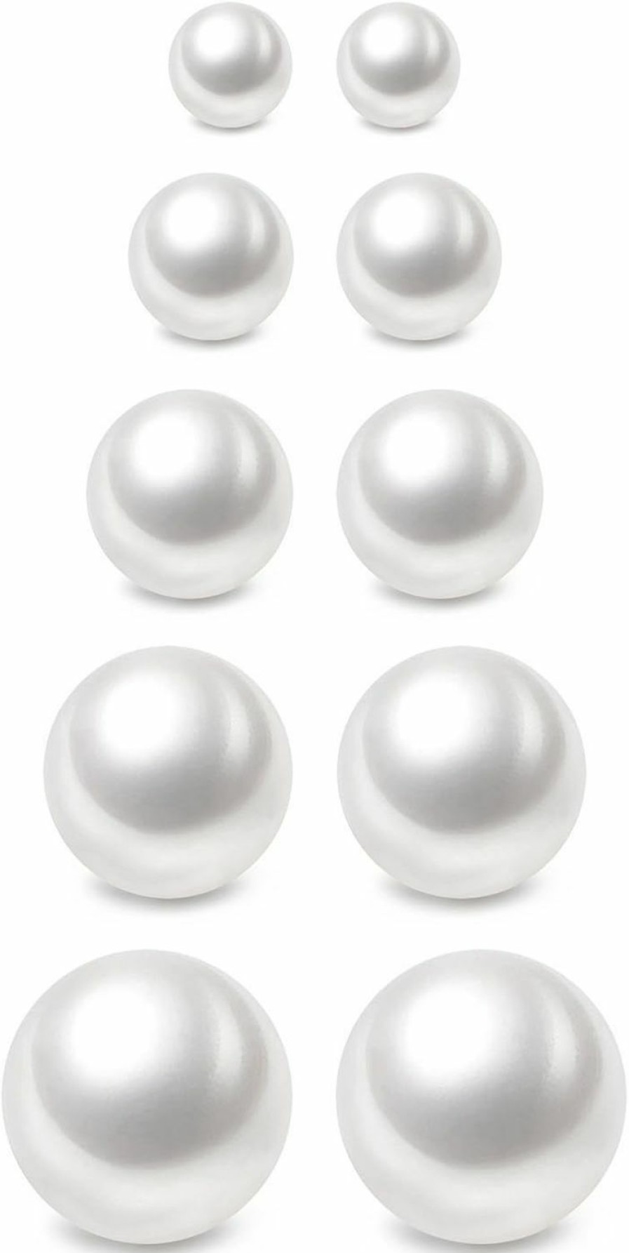 Charisma Charisma 3-7Mm Composite Pearl Earrings Round Ball Pearls Stud Earrings Hypoallergenic 5 Pairs Mixed Sizes Imitation Pearl Earrings Set For Girls Women | Earrings