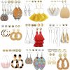 FIFATA Earrings For Women, 47 Pairs Boho Waterdrop Rattan Earrings Hypoallergenic Silver Stud Drop Dangle Earrings For Girls Trendy Statement Beach Vacation Jewelry | Earrings