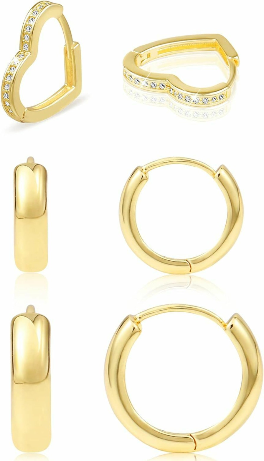 ALEXCRAFT 3 Pairs Small Huggie Hoop Earrings Set 14K Gold Hypoallergenic Lightweight Huggie Hoops Earrings For Women Girls | Earrings