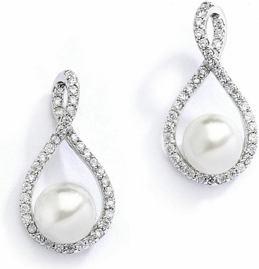 Mariell Mariell Pearl Drop Earrings With Cubic Zirconia Crystals For Brides, Weddings, Mother'S Day Jewelry Gift | Earrings