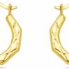 PORI JEWELERS 14K Gold Diamond Cut Oval Fancy Design Mini French Lock Hoop Earrings - Jewelry For Women/Girls - Small Hoop Earrings | Earrings