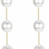 Kaibig 925 Sterling Silver 14Mm White Round Pearl Drop Earrings For Women Fashion Dangle Hoop Earrings For Wedding Minimalist Jewelry For Girls | Earrings