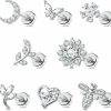 DOLOTTA Dolotta 8Pcs 18G Stainless Steel Cartilage Earrings For Women Men Flat Back Earrings Internally Threaded Cz Earrings With Moon Heart-Shaped Bee Butterfly Tragus Helix Piercing Jewelry | Earrings